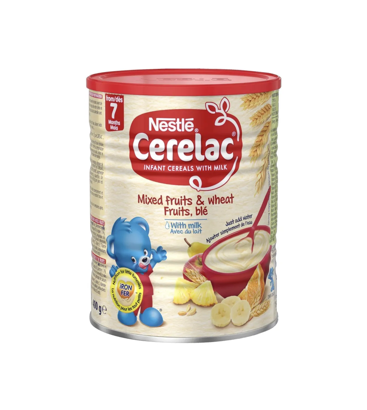 SMA Nutrition, Premium Nestlé Cerelac Infant, frutas mixtas y trigo con leche, lata de 14,1 onzas