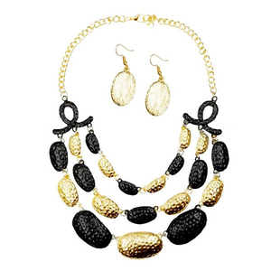 Conjunto de collar llamativo Urthn 1109902A Cuenta negra con joyería de moda chapada en oro - Product Image 1