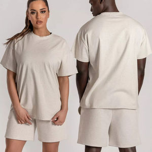 ชุดวอร์ม2ชิ้นระบายอากาศได้ดีสำหรับชายและหญิงชุดออกกำลังกายผ้าฝ้ายพิมพ์ลายแขนสั้นสไตล์สตรีทสูงสำหรับฤดูร้อน - Product Image 2