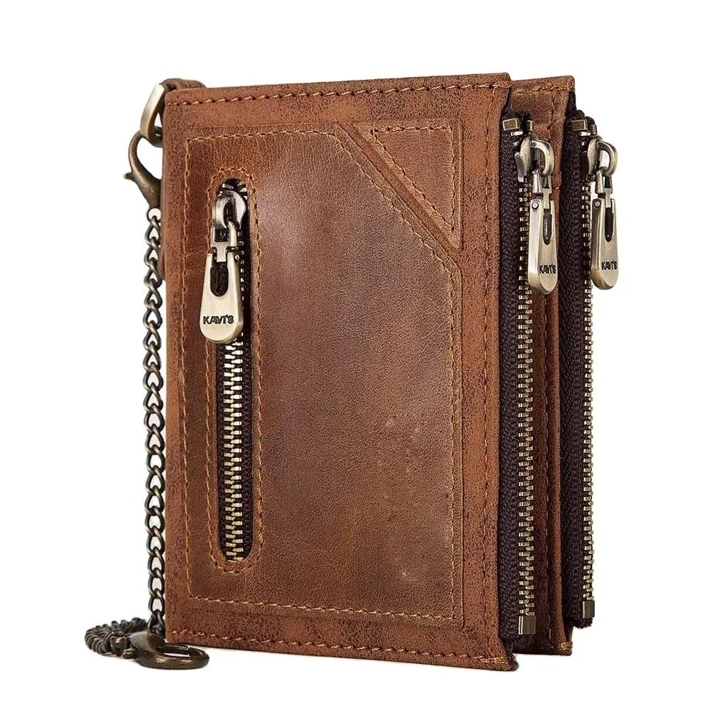 TIDING dompet panjang kulit asli untuk pria, dompet kulit asli panjang RFID bergaya cokelat Logo kustom 2023