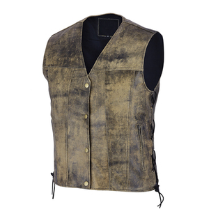 Gilet de motard en cuir véritable pour homme, col en V, fermeture éclair, sans manches, respirant, vêtement d'extérieur d'hiver avec poches - Product Image 5