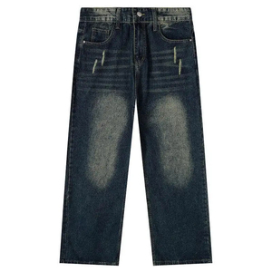 Jeans de Estilo Urbano Lavados para Hombre, Corte Holgado, 100% Algodón, Mezclilla de Peso Medio, Jeans Rectos, Invierno Otoño, Lavados, Color Sólido - Product Image 1