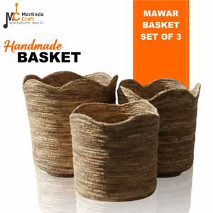 Juego de 3 cestas MAWAR hechas a mano con corteza de banano - Product Image 1