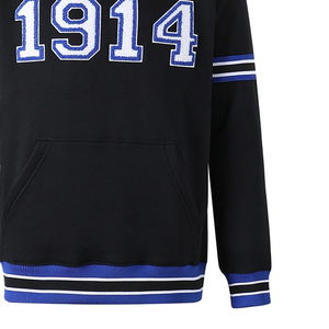 Beta Phi Sigma 1914 Sudadera con cuello redondo forrada de chenilla negra de invierno |   Suéter de Forro Polar con Logotipo Griego Bordado y Rayas Acanaladas - Product Image 5