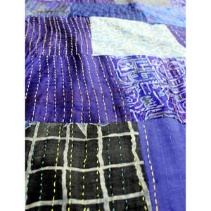 Colcha Vintage India 100% Seda Sari Kantha Patchwork Gudri Ralli, Cubrecama de Algodón con Estampado de Bloques para Uso Doméstico en Invierno - Product Image 4