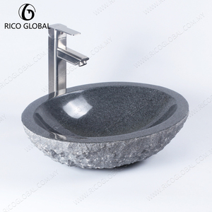 อ่างล้างหน้าทรงกลมหินอ่อนธรรมชาติสีดำแบบหรูหรา พร้อมก๊อกน้ำทันสมัยดีไซน์เรียบง่าย อ่างล้างหน้าสำหรับห้องน้ำสไตล์เรียบง่าย - Product Image 1