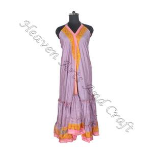 SD007 vente en gros bohème élégant Vintage Sari Maxi robe pour femmes col en v décontracté plage Hippie lâche été fête porter pour les filles - Product Image 3