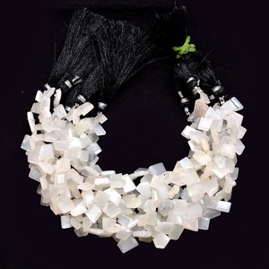 White Moonstone 6x8mm-7x10mm Faceted Nugget Beads |8" Strand|Natural Moonstone Gemstone <b>Step</b> Cut Fancy Side <b>Drill</b> Tumbled Beads - Product Image 4