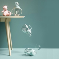 Fabrication de biberons pour bébés en plastique rose avec poignée et paille, ensemble de deux pièces, vente en gros