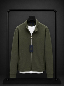 <b>Men's</b> <b>White</b> Cotton Puffer <b>Jacket</b> Stand Collar Zipper Closure Casual Knitted Solid Color Winter Wear Waterproof Nonwoven Front - Product Image 5