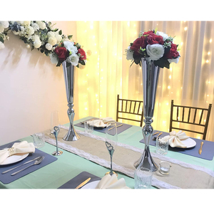 Jarrón de trompeta de Metal de diseño real, maceta de mesa de boda para decoraciones de fiesta de eventos en casa, jarrones de Metal plateado - Product Image 5