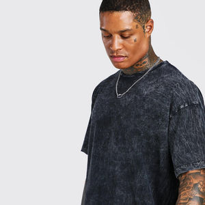 Camiseta de gran tamaño Vintage para hombre con efecto de lavado ácido de algodón, ropa de calle holgada, camiseta teñida, lavada, fabricante personalizado OEM - Product Image 1