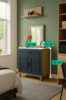 Commode Arion Kids Ozan en MDF avec un design de rangement élégant et un couvercle, pieds en bois, propre et élégant