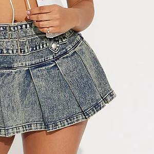 Personalizada de las mujeres de verano de cintura alta A-Line Denim Casual Falda Pantalones cortos de diseño asimétrico Fabricante - Product Image 4