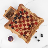 Ensemble d'échecs artisanal en bois d'olivier rustique brun ArtisRaw, unisexe, avec rangement, organiseur de jeu de société facile à utiliser CG003-24-R