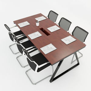 SFTV009 Table de réunion de petite taille au design moderne, bois et fer, forme carrée en forme d'échelle, pieds en acier de haute qualité à deux côtés - Product Image 1