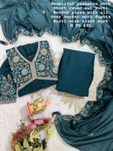 La mejor tela de alta calidad, ropa ocasional, muselina de calidad superior con bordado hecho a mano, pantalón Kurti y Dupatta - Product Image 4