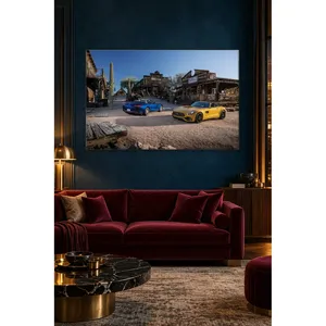 Impression sur toile Fida Blue and Yellow Mercedes-AMG GT in Cowboy Town - Product Image 2