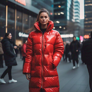 เสื้อโค้ทขนเป็ดตัวยาวสำหรับผู้หญิง, แจ็กเก็ตมีฮู้ดคออบอุ่นผ้าฝ้ายหนาบุผ้าโพลีเอสเตอร์สไตล์สตรีท - Product Image 6