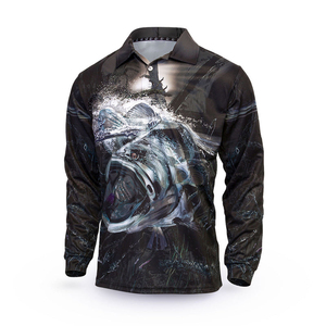 Polo de punto satinado de manga larga de secado rápido UPF50 + al por mayor para pescar camisas de pesca sin cuello personalizadas profesionales - Product Image 1