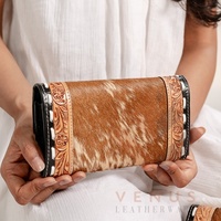 Vente chaude femmes Unique Long portefeuille sac à main nouveau Western élégant marron outillé 100% en cuir véritable pochette portefeuilles fermeture à glissière