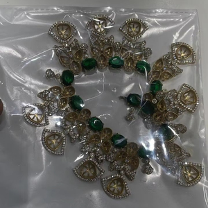 Royal Multi Layered <b>Green</b> <b>Beaded</b> Kundan <b>Necklace</b> Set with Pearls & Earrings Bridal and Festive Jewelry for Grand Occasions - Product Image 1