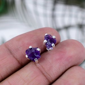 Top Grade Wholesale Natural Amethyst Druzy Stone Sterling <b>Silver</b> <b>Stud</b> <b>Earrings</b> Women Gift Fashion Wedding Anniversary Party - Product Image 1
