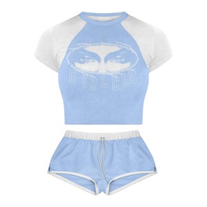 Premium Polyester Spandex Women Booty Set Crop <b>Top</b> Shorts Set <b>Rhinestone</b> Heat Transfer Custom Logo 100% Cotton Women Booty Set - Product Image 2