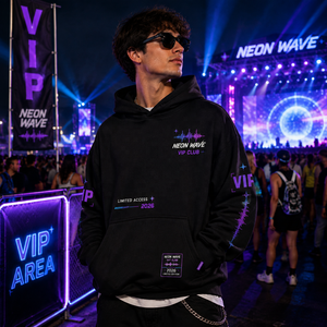 เสื้อฮู้ดดี้ VIP งานเทศกาลดนตรีแบบกำหนดเอง รุ่นลิมิเต็ดอิดิชั่น ลายกราฟิกนีออน เรืองแสง สไตล์ฮิปฮอป ทรงโอเวอร์ไซส์ - Product Image 1