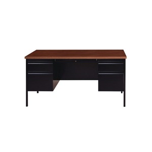 Alera 25954 Double Pedestal Steel <b>Desk</b> 60 In. X 30 In. X 29.5 In. Mocha/Black/Black Legs with Wooden Drawers - Product Image 1