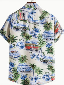 100% algodón, camiseta para hombre, ajuste holgado, camisa hawaiana informal estampada para hombre con estampado de árbol de coco, Manga corta antiarrugas - Product Image 5