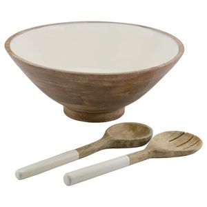 Quality Assure Enamel Printed Handcrafted <b>Wooden</b> Salad <b>Bowl</b> with Utensils Eco-Friendly & Stylish Dining <b>Bowl</b> for Salad <b>Fruits</b> - Product Image 5