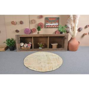 พรมสีเบจคลาสสิกแบบทันสมัยขนสัตว์แฮนด์เมดขนาด3.8x3.9ฟุตขนกระต่ายเทียมทำจากยางเย็บปะติดปะต่อกันลวดลายวินเทจสไตล์ตุรกี - Product Image 1