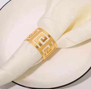 Servilletero de Metal dorado, soporte de anillo, diseño cuadrado geométrico hueco, Decoración de mesa para boda, fiesta, Hotel, banquete, comedor - Product Image 4