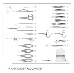 Juego de instrumentos de cirugía de glaucoma duraderos de acero inoxidable de 29 piezas para presión intraocular inferior/prevención de pérdida de visión/trabeculectomía - Product Image 1