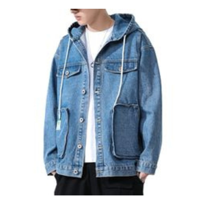 Veste en jean d'hiver décontractée pour hommes de style vintage avec couleur unie, vêtements d'extérieur en coton à coupe ample, coupe ajustée, design à simple boutonnage - Product Image 1