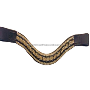 Banda para cejas de caballo de cuero de vaca de grano completo negro de lujo con 5 filas de cristales negros y dorados, diamantes de imitación, banda para cejas ostentosa - Product Image 1