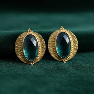 Pendientes Elegantes de Cuarzo Aguamarina con Baño de Oro de 18K, Forma Ovalada, de Lujo - Product Image 1