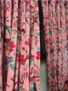 Fait à la main rose pêche oiseau imprimé velours coton Vintage rideaux occultant fenêtre suspendu pour la maison et la chambre décoration prix usine - Product Image 4