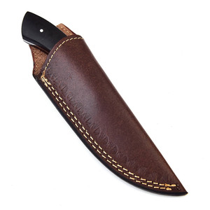Couteau de chasse en acier damas fait à la main avec motif de vague de lune décroissante Full Tang Black Micarta Handle Camel Bone Leather Shear-OEM - Product Image 5