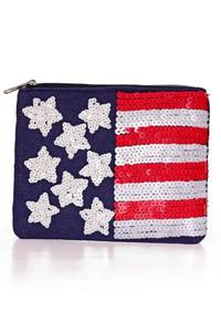 Beau sac porte-monnaie à paillettes avec drapeau américain du 4 juillet fait à la main Nouveau sac de maquillage pour dames avec broderie à la main Porte-monnaie - Product Image 4