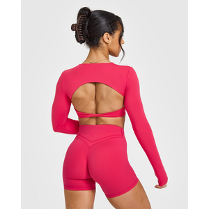 Top corto de alta calidad Berry Bloom para mujer, Top corto de manga larga de entrenamiento de poliéster suave y elástico, camisetas para mujer - Product Image 2