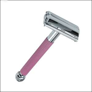 Vente en gros de rasoir de sécurité pour hommes réutilisable de qualité supérieure en acier inoxydable écologique avec manche rose lame à double tranchant - Product Image 5