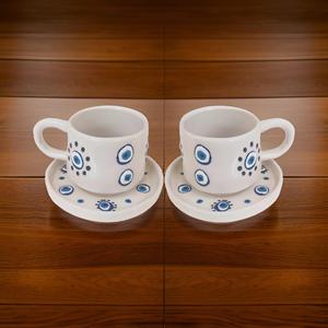 İlbay Seramik classica tazza rotonda malocchio con 2 piatti Nescafe Cup