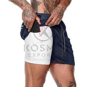 Short de gymnastique d'été pour hommes de haute qualité avec logo personnalisé Short d'entraînement en polyester décontracté OEM Short de bain solide à haute élasticité avec poche - Product Image 2