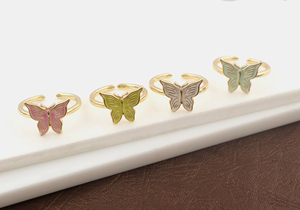 เครื่องประดับแฟชั่นที่เรียบง่ายทุกวันดีไซน์รูปผีเสื้อเคลือบสีสันสดใสแหวนเรียงซ้อนทองเหลืองชุบทอง18K สำหรับสาวๆใส่แหวน - Product Image 3