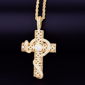 Pendentif croix en forme de serpent en or massif 14 carats entièrement glacé Hip Hop Bijoux fins pour hommes femmes plaqué or Inspiration chrétienne - Product Image 1
