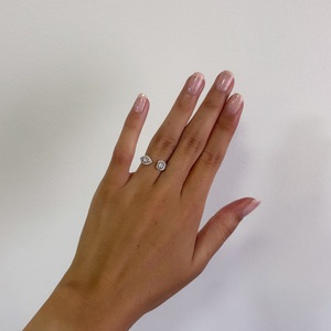 925 Sterling Silver Open <b>Ring</b> with Pear & Emerald Cut Halo CZ <b>Diamonds</b> Adjustable Luxury Women’s Statement <b>Ring</b> White Gold P - Product Image 3