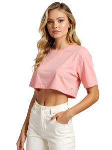 OEM Custom 100% Cotton Short Sleeve Loose Street Unisex <b>Crop</b> <b>Top</b> for Women Light <b>Pink</b> Colour Comfortable Crew Neck Breathable - Product Image 4