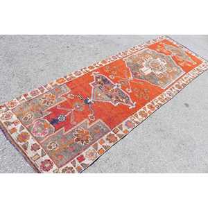 Tapis de 3,2 x 9,4 pieds, tapis turc vintage, tapis en laine Herki orange - Product Image 2